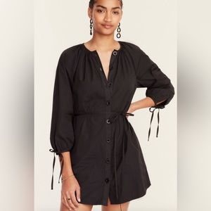 NWT J. Crew Tie-Sleeve Button-front dress in Cotton Poplin in Black Size M